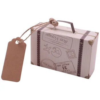 10 комплекта творчески мини куфар дизайн бонбони кутия бонбони опаковка картонена шоколадова кутия сватбена подаръчна кутия с карта за събитие парти
