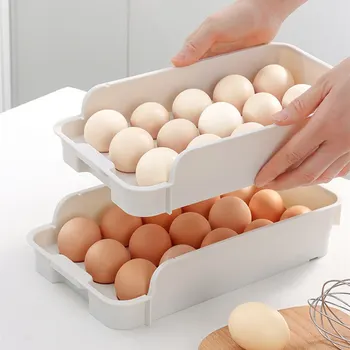 15 Grid чекмедже яйце кутия стифиране хладилници яйце притежателя автоматично подвижен хладилник прясно съхранение яйце организатор кухненски контейнер