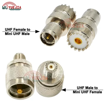 1Pcs MiniUHF мъжки към UHF женски / UHF мъжки към MiniUHF женски адаптер RF коаксиален конектор High Quanlity 50ohm месинг никелиран