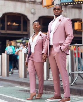 2 бр. Горещи двойки британски розов костюм Homme мъжки костюми Groomsmen сватба смокинги Terno Masculino Slim Fit Prom (яке + панталони)