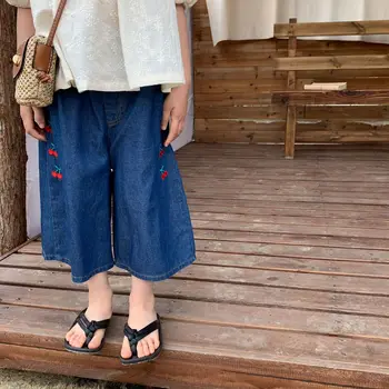 2023 Бродирани момичета панталони лято бебе дънкови панталони дънки Корея Детски дрехи