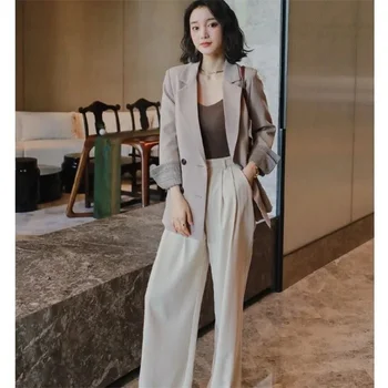 2023 Есенен блейзър шик подплата костюм яке женски корейски хлабав британски стил темперамент яке пролет жилетка средата дълго яке