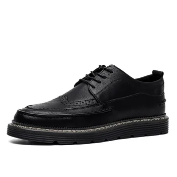 2023 Мода Brogues Мъжки ежедневни обувки Плоски дебели еднолични мъжки обувки Черни есенни зимни обувки A4834