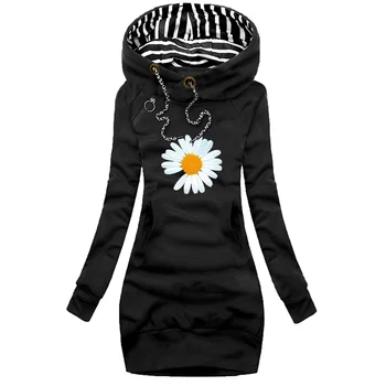 2023 Мода Дамски Hoodie рокля есен зима женски случайни дама руно удебелени плюс размер отпечатани дълъг ръкав мини рокля