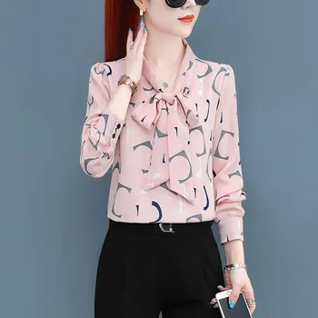 2023 Пролетен и есенен сезон Дамски розови, бели и черни мода дълъг ръкав отгоре шифон риза Дамско облекло