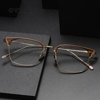 2024 Ацетат титанов очила рамка мъже реколта площад рецепта рамки за очила Жени оптични очила Корейски очила