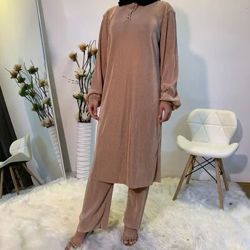 2024 Две части мюсюлмански комплект рокля жени Кафтан Турция дълга рокля панталони костюми Ейд Кафтан Мароко Абая Химар Хиджаб Ислям Дрехи