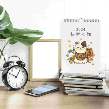 2024 Стенен календар Прост стил Планировчик на бележки за Office Lucky Cat A4 Малка хартия Деликатен Месечно планиране Висящи