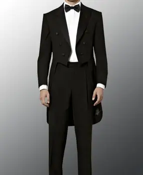 2Pieces Фрак Черни костюми (JacketPantBowtie) Мода Елегантен Terno Masculino Поръчкови мъжки костюми Ново пристигане Високо качество