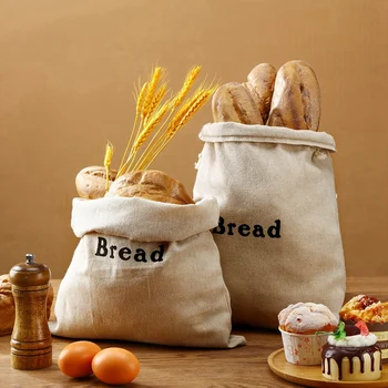 3 бр. Торби за хляб Зебло за многократна употреба шнур хляб торби, както е показано бельо ръчно изработени съхранение на храни
