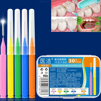 30Pcs Интердентална четка Конец за зъби Четка за зъби Избелване на зъби Чисти зъби Инструмент за орална чиста хигиена