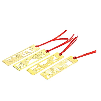 4PCS метални отметки златни отметки за деца, жени, златна куха отметка с червен възел каишка комплект
