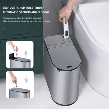 7L неръждаема стомана интелигентна баня боклук с тоалетна четка тесен автоматичен сензор кухня боклук куб кошче за отпадъци кофа за боклук