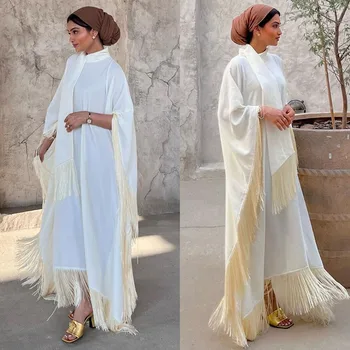 Abaya мюсюлмански жени пискюл Batwing ръкав рокля Поло случайни хлабав извънгабаритни Дубай Близкия изток роба марокански Кафтан Рамадан