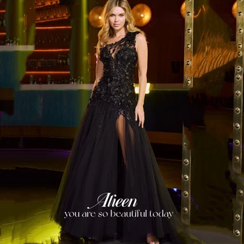 Aileen Вечерна рокля Абитуриентски рокли Секси мрежа Дамски елегантни рокли Черна дантела с едно рамо 3D цветя Гала рокля жена