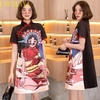 Beijing Opera Printing Fashion Modern Trend Дамски облекла Черна година Традиционно китайско облекло
