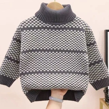 Boys High Collar Thickened Winter New Korean Children's Sweater Knitted Baby Sweater Winter Children's Warm Tops Knitted Sweater