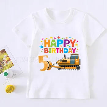 Boys Булдозер Честит рожден ден Номер Име Тениска Камион Празник риза Момчета Влак Тийс Малко дете Момче Строителство Камион ризи