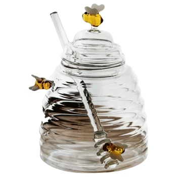 C90D Пчелни пити Запечатан мед Буркан с форма на пчелни кошери Буркан с конфитюри Прозрачен мед Стъклена бутилка за съхранение и дозиране на мед