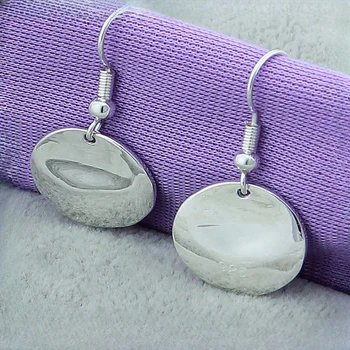 CHUANGCHENG Обеци пръстени сребро 925 полиран кръг стъд обеци за жени за жени сватбено тържество подарък модни бижута