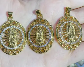 CZ Каменна монета Богородица Колие Талисмани за бижута, които правят злато Исус висулка на едро ft4s