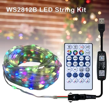 DC5V WS2812B Led String Kit RGBIC Коледна светлина Индивидуално адресируема с 28Keys Remote USB / DC Bluetooth музикален контролер