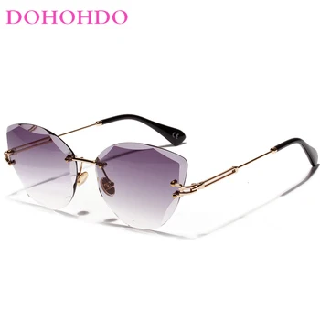 DOHOHDO Ретро метал котешко око жени мъжки слънчеви очила 2024 без рамки градиент слънчеви очила модерен светлина диамант очила нюанси UV400
