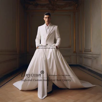 Elegant Tuxedos Men Suits Peaked Lapel 2 броя комплекти Сватба младоженец вечеря парти мъжки абитуриентски блейзъри trajes elegante para hombres