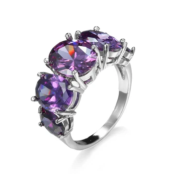 Fashion 1pc лилав цвят изящен кристал кубичен цирконий пръстен за жени класически дизайн сребро пръст пръстен размер 6-10