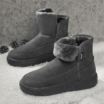 Fujeak водоустойчив зимни ботуши сняг топло работа ежедневни обувки високо плътен цвят черен нехлъзгащи глезена ботуши класически мъжки обувки за ходене