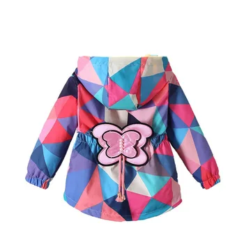 Girls Windbreaker Cute Nail Bead Bow Hooded Jackets Kids Geometric Pattern Zipper Coat Spring Baby Clothes Girl Birthday Gift