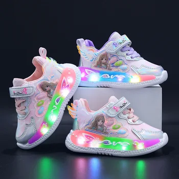 Girls русалка светещи маратонки светлина LED обувки ретро стари Dady обувки деца ежедневни спортни обувки удобни деца ходене обувки