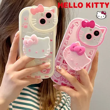 Hello Kitty сладък 3D скоба случай за IPhone 13 Promax 12 11 Promax пръстен притежателя стойка обратно капак за IPhone 13 12 Xsmax Xr случай