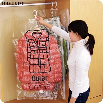 HHYUKIMI страничен цип висящи вакуум чанта за съхранение килер пространство спестител организатор притежатели анти-прах влага чанти пакет за дреха