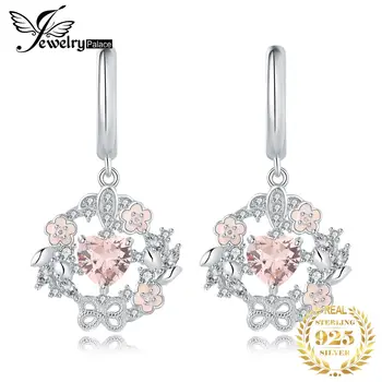 JewelryPalace Ново пристигане цвете сърце ключ 2.4ct създаден розов морганит сапфир 925 стерлинги сребърни висящи обеци за жена