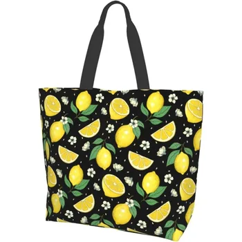 Lemon Tote многократна употреба платно Дамска пазарска чанта Пътуване на открито Голям капацитет рамо купувач Дамски подаръци за хранителни стоки