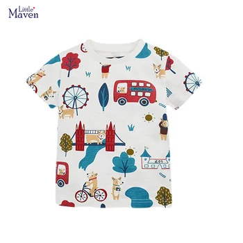 Little maven Boys T Shirts Summer New Children T-shirts Animal Cars Print Fashion Baby Boys Clothes