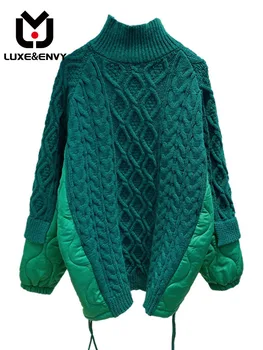 LUXE&ENVY 2023 Есен/Зима Нов дизайн Sense трикотаж палто високо деколте средата дължина снаждане пуловер удебелени 2023 есен