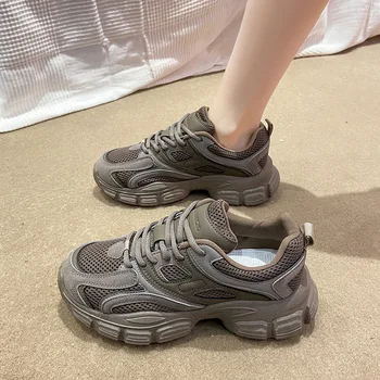 Mesh дишащи татко обувки 2024 Пролет и есен Нов корейски стил дамски спортни обувки дебела подметка ежедневни обувки