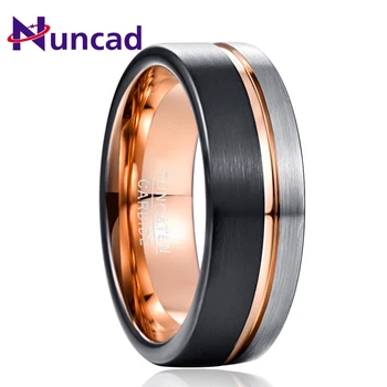 NUNCAD Розово злато Groove жена мъжки волфрамов карбид пръстен класически сватба четка черен мъжки бижута пръстени за група T157R