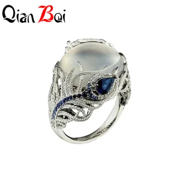 QianBei Dainty Кръгла котка око каменни пръстени за жени годежни пръстени обещание пръстен с подаръци
