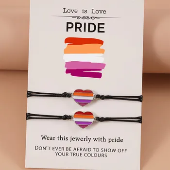 Rainbow Любовта е любов гордост сърце чар плетен ЛГБТ гривна за гей лесбийки ръчно тъкани регулируеми чар приятелство бижута подарък