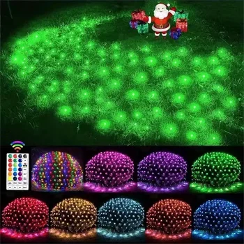 RGB цвят промяна Хелоуин Коледа нетни светлини 3x2M 224 LED свързваща LED окото светлина с дистанционно за Коледа дърво храсти декор