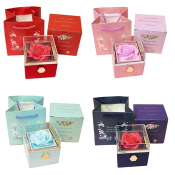 Rose Ring Box се върти на 360° кадифена кутия за бижута Вечна розова кутия Свети Валентин Ден на майката за романтични подаръци