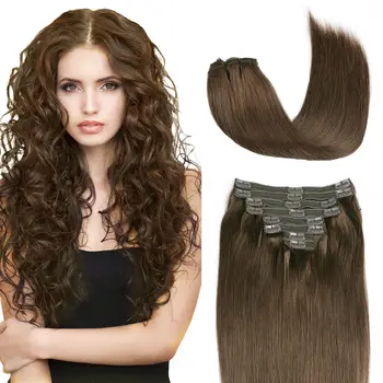 Striaght Clip In Hair Extensions 8Pcs/Set 100% човешка коса 14 до 26 инча Фиби Clip In Hairpieces #4 Бразилска човешка коса