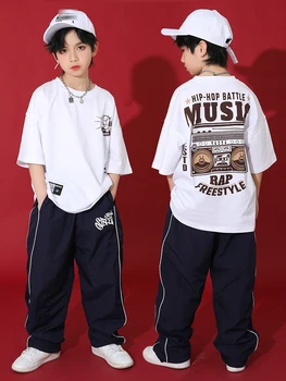 Summer Boys Hip Hop Dance Clothes Бяла тениска Черни панталони Loose Performance Outfit Тийнейджъри Casual Street Dancewear BL10353