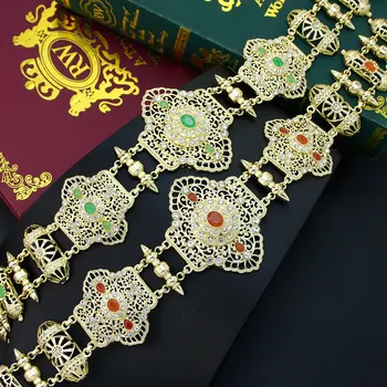 Sunspicems елегантен златен цвят Мароко булката бижута Кафтан пискюли въже колан за жени арабски Abaya метална талия верига колан