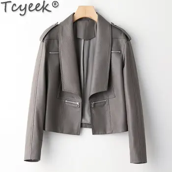 Tcyeek 23 Женско късо палто от овча кожа пролет есен елегантно яке от естествена кожа за жени дрехи корейски стил Casaco Feminino
