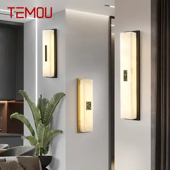 TEMOU съвременен месинг стена лампа LED 3 цвята реколта мрамор творчески sconce светлина за дома хол спалня декор