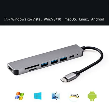 USB C Hub 7 в 1 Тип C 3.0 адаптер към 4K HDMI-съвместима SD TF карта PD бързо зареждане SplitterHub за телефон MacBook компютър